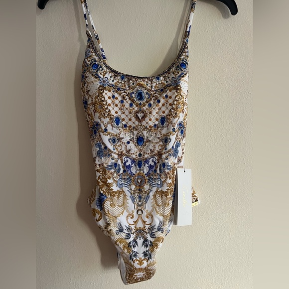NWT $329 Camilla Blue Gold One Piece Swimsuit Size XS scoop Neck Soulsear - Picture 3 of 13